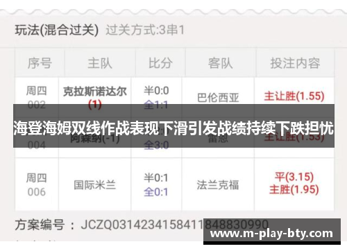 海登海姆双线作战表现下滑引发战绩持续下跌担忧 海登海姆双线作战表现下滑引发战绩持续下跌担忧